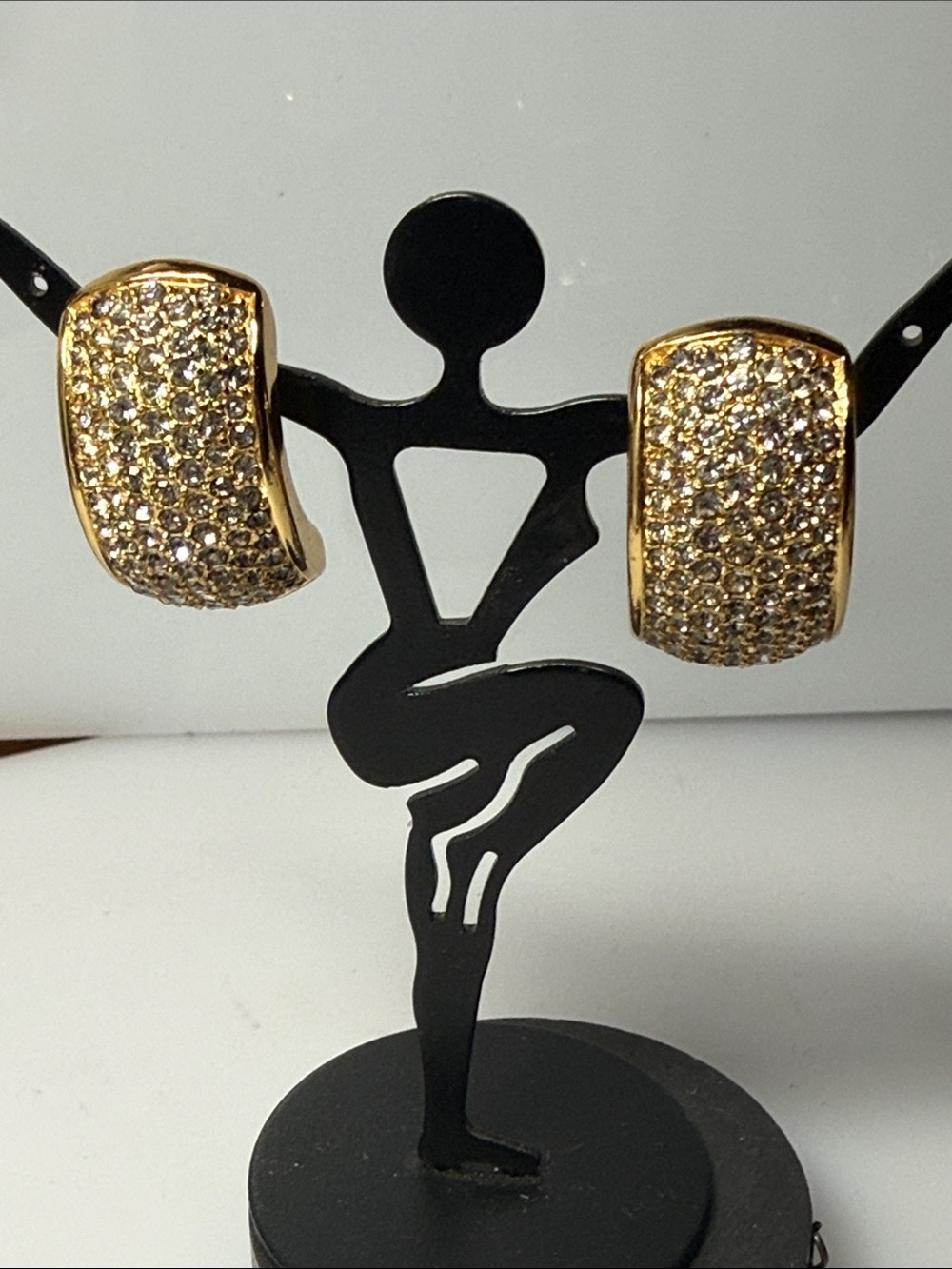 Dior Gold -Tone Pave Crystal Curved Post Earrings